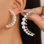 Fashion Gold Alloy Diamond Pearl Crescent Stud Earrings