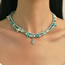 Fashion Turtle Alloy Geometric Beaded Starfish Turtle Double Layer Necklace