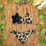 Fashion Leopard + Black Flower Polyester Leopard-print Halterneck Tie-up Swimsuit