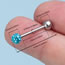 Fashion Sea Blue Diamond (2 Pieces) Stainless Steel Diamond Ball Perforated Tongue Nail