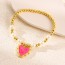 Fashion Pink Copper Drip Oil Heart Charm Beaded Pearl Bracelet