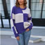 Fashion Purple Crew Neck Contrast Check Knit Pullover