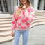 Fashion Pink Crew Neck Knit Hearts Pullover