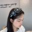 Fashion Black Leather Diamond Flower Wide Headband