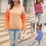 Fashion Embroidered Red Color Block Knit Turtleneck Pullover