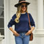 Fashion Camel Color-blocking Paneled Crewneck Knitted Pullover