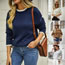 Fashion Dark Blue Color-blocking Paneled Crewneck Knitted Pullover