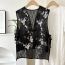 Fashion Black Leaves Polyester Embroidered Flower Vest Jacket