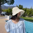 Fashion Light Blue Polyester Floral Sunscreen Empty Hat