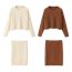 Fashion Beige Wool Knitted Round Neck Sweater Hip-hugging Skirt Suit