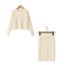 Fashion Beige Wool Knitted Round Neck Sweater Hip-hugging Skirt Suit