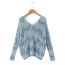 Fashion Blue Mohair Knitted V-neck Sweater