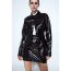 Fashion Black Shiny Leather Single-button Skirt