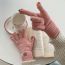Fashion Pink Solid Color Wool Knitted Patch Five-finger Gloves