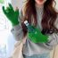 Fashion Dead Leaves Green Wool Knitted Patch Lace Five-finger Gloves