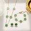 Fashion Three Piece Set Green Shell Gold Stainless Steel Mother-of-pearl Flower Earrings Bracelet Necklace Set