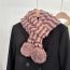 Fashion Pink Coffee Color Polyester Striped Pom-pom Knitted Scarf With Logo