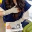 Fashion Mist Blue Polyester Knitted Patch Half Finger Gloves