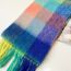 Fashion Colorful Blue Faux Cashmere Knitted Plaid Fringed Scarf