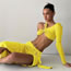 Fashion Yellow Polyester One-shoulder Asymmetrical Halter Top Slit Pleated Skirt Suit