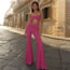 Fashion Rose Red Polyester Tube Top Cutout Boot-cut Jumpsuit