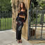 Fashion Black Printed Square Neck Long Sleeve High Waist Skirt Suit