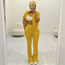 Fashion Yellow Polyester Zippered Short-sleeved Jacket And Bootcut Trousers Suit