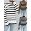 Fashion Brown Striped Sweater Contrast Striped Knitted Turtleneck Sweater