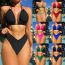 Fashion Black Polyester Halter Neck Lace-up One-piece Swimsuit