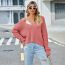 Fashion Apricot V-neck Off-the-shoulder Knitted Pullover Sweater