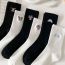 Fashion White Melody [1 Pair] Cotton Embroidered Knit Mid-calf Socks