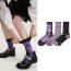 Fashion 【moonshadow Flower Story】black Cotton Printed Mid-calf Socks
