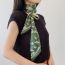 Fashion Green Leaves And White Flowers Simulated Silk Printed Ribbon Scarf