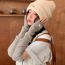 Fashion Brown Hello Logo Lengthened Wool Knit Patch Long Sleeve Fingerless Gloves