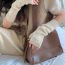 Fashion Light Brown Extended Wristband Wool Knitted Patch Cover Fingerless Gloves