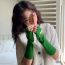 Fashion Green Extended Wristband Wool Knitted Patch Cover Fingerless Gloves
