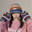 Fashion Rainbow Gloves Rainbow Striped Knit Patch Half Finger Gloves