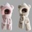 Fashion Pink Blended Knitted Bear Scarf And Gloves Integrated Hood