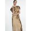 Fashion Brown Silk Satin Pleated Dolman Sleeve Maxi Dress