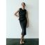 Fashion Black Tulle Pleated Round Neck Maxi Dress