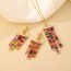 Fashion 2# Copper Inlaid Square Colored Zirconium Earrings And Necklace Set