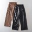 Fashion Coffee Polyester Pleated Straight-leg Trousers