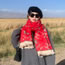 Fashion Red Cotton Polyester Printed Raw Edge Thin Scarf