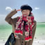 Fashion Red Rice Cotton Polyester Printed Raw Edge Thin Scarf