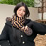 Fashion Beige Cotton Striped Knitted Patch Pom Scarf