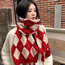 Fashion Wine Red Cotton Argyle-knit Fringed Scarf