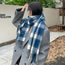 Fashion Main Picture Navy Blue Plaid Cotton Checked Patchwork Fringed Scarf