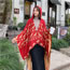Fashion Red And Yellow Triangle Faux Cashmere Printed Hooded Shawl
