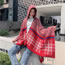 Fashion Red Faux Cashmere Printed Fringed Shawl