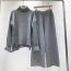 Fashion Grey Spandex Knitted Turtleneck Sweater Wide Leg Trousers Suit